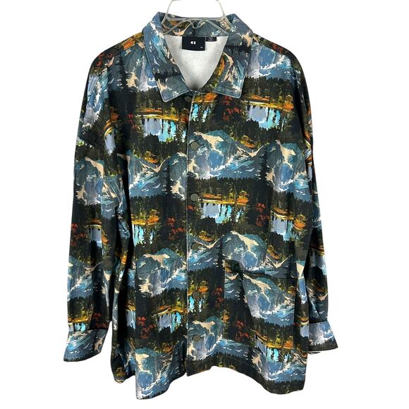 Lazy Oaf Wilderness Multicolored Printed Button Front Chore Jacket XL